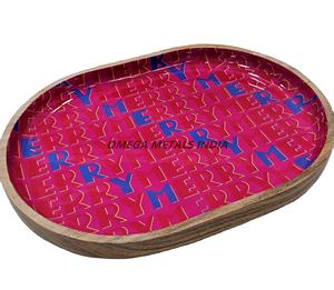 Juego de bandejas de madera personalizadas en color roble claro con forma redonda y acabado liso, ideal para servir aperitivos y decoración del hogar - Product Image 5