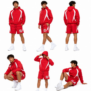 Men Custom Logo Windbreaker 100% Cotton Plus Size Washed Short Set Windproof Tracksuit Zipper <b>Jackets</b> and Shorts Two Piece Sets - Product Image 4