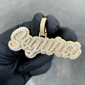 Collar con Colgante de Moissanita Chapado en Oro de 14K con Nombre Personalizado, Letra Burbuja con Incrustaciones de Diamantes, Plata de Ley 925, Joyería Hip Hop, Regalo - Product Image 6