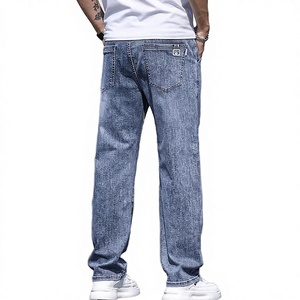 Jeans de Mezclilla para Hombre, Corte Recto, Ajuste Regular, Transpirables, Ligeros, Lavado a la Piedra, Color Azul Sólido, Estilo Casual, Cintura Media, Tela de Algodón - Product Image 1