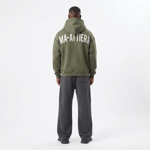 Mens Olive Green and Dark Gray <b>Zip</b> <b>Up</b> Hooded Tracksuit Set Color Block <b>Graphic</b> Print <b>Hoodie</b> and Jogger Pants - Product Image 4