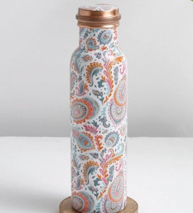 Bouteille d'eau vintage en cuivre imprimée paon, faite à la main, décorative, en métal, avec couvercle, portable pour la gym, les cadeaux, la randonnée - Product Image 4