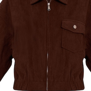 Blouson Bomber Unisexe Marron Foncé à Fermeture Éclair, Style Vintage Texturé, Col Montant, Veste Décontractée Urbaine avec Poches, Teint en Profondeur pour le Printemps - Product Image 5