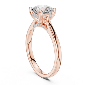 Bague de fiançailles en or rose avec diamant taille coussin, halo caché, solitaire, pour femme - Product Image 3