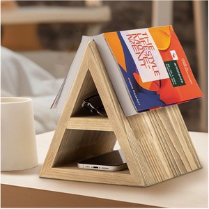 Support de livre triangulaire en bois avec marque-page et étagère de rangement pour lunettes de lecture, téléphone, organisateur de chevet - Product Image 1