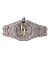 Montre-bracelet de luxe Briva B-049-1 en acier inoxydable avec quartz, cadran incrusté de diamants, bracelet en verre et affichage de la date, étanchéité 10 bars