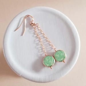 Boucles d'oreilles pendantes en amazonite en forme de pièce de monnaie, vert bleu, pierre précieuse naturelle, plaqué argent, bijoux faits à la main pour femmes - Product Image 5