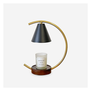 Lampe chauffe-bougie contemporaine avec base en bois, structure métallique et couvercle en verre design pour la décoration intérieure - Product Image 6