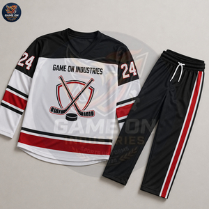 New Trendy Blue White Personalized Design Custom Colors Player Numbers Logo Printing Custom Sublimated Ice Hockey Uniform Sets - Product Image 3