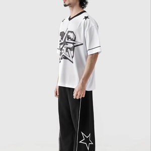 Conjunto de Pantalones Anchos y Camiseta Oversize para Hombre, Ropa de Calle de Dos Piezas, Traje Deportivo Informal de Verano, Transpirable, 100% Algodón - Product Image 1