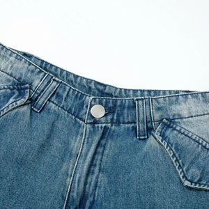 Men's Cargo Denim Shorts Medium Wash <b>Raw</b> Hem Distressed Pockets Casual Summer Streetwear - Product Image 3