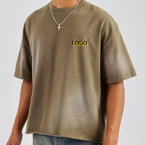 T-shirts vintage en coton épais 240 g/m² surdimensionnés, personnalisés, délavés à l'acide, coupe courte pour hommes, motifs imprimés unis, vente en gros - Product Image 1