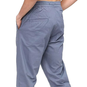 Men's Blue Cotton Joggers <b>Elastic</b> <b>Waist</b> Drawstring Closure Casual Pants Lightweight Breathable Side Pockets Oxford Fabric - Product Image 4