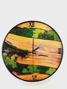 Wedding Gift Olive Wood Moss Wall <b>Clock</b> Custom Anniversary Gift for Couple Unique Moss Art Handmade Wood Decor - Product Image 3