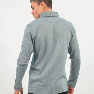 Chemise habillée en coton à pois bleu clair pour homme, manches longues, col boutonné, style décontracté chic, idéale pour le printemps - Product Image 4