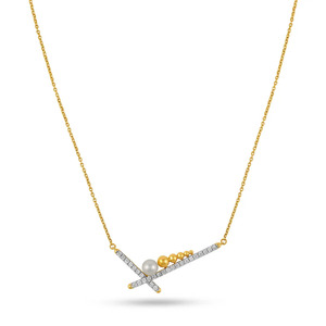 Modern <b>T</b> <b>Bar</b> Diamond <b>Necklace</b> with White Stone Drop and Sleek Geometric Accent - Product Image 1