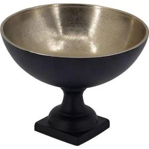 Bol sur piédestal en métal, base noire, intérieur argenté, bol décoratif fait à la main pour la décoration de table, bol à fruits pour le salon - Product Image 1