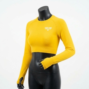 Women's <b>Long</b> <b>Sleeve</b> Crop <b>Top</b> Fitness Wear Short Length Quick Dry <b>Gym</b> Apparel Thumb Hole Crop <b>Top</b> - Product Image 2