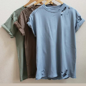 เสื้อยืดผู้ชายคอตตอน 100% ทรงดิสเทรส แขนครึ่ง คอกลม สีพื้น รับสกรีนโลโก้ ขายส่งจากโรงงาน - Product Image 5