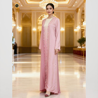Abaya Zaynab pour femmes, robe musulmane en gros, manches ballon perlées, broderie en tissu, dentelle en voile, abaya ouverte en dentelle