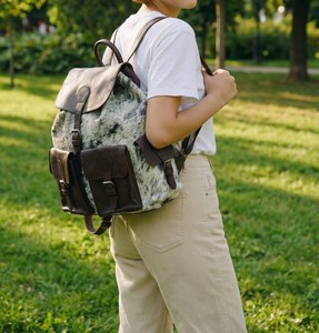 Mochila de Lujo de Cuero Genuino con Pelo de Vaca, Mochila para Portátil de Piel Auténtica, Marca Personalizada LHBP-0239 - Product Image 2