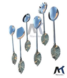 Serving Spoon Set Metal Leaf Handle <b>Mirror</b> Polish Long Handle Durable Modern Design Party Use - Product Image 4