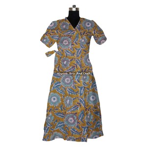 Albornoz Maxi para mujer bloque de mano estampado ropa de dormir caftán Algodón hecho a mano Bikini cubrir caftán 100% ropa orgánica - Product Image 4