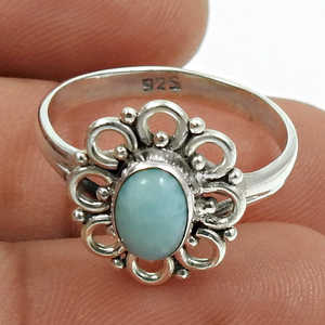 Anillo de larimar con sello 925, joyería hecha a mano de la mejor calidad en plata de ley 925, estilo bohemio, joyería sólida para chicas. - Product Image 3