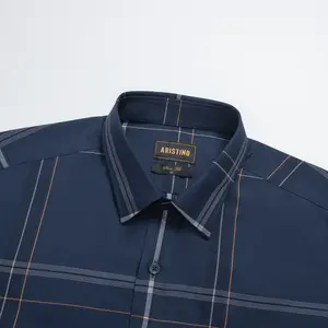 Aristino Men's Slim Fit <b>Plaid</b> Mandarin Collar <b>Dress</b> Shirt 300g Summer Anti-Wrinkle Breathable Quick Dry Features Wholesale SALE - Product Image 2