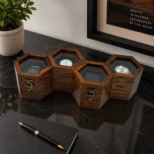 Luxury Honeycomb Wooden Watch Box for 4 Watches | Indian Rosewood <b>Display</b> <b>Case</b> Organizer | Hexagon Design Premium Storage Gift - Product Image 5