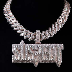 Collar de Cadena Cubana Hip Hop Personalizado de Plata de Ley 925 con Colgante de Nombre con Diamantes de Moissanita y Baño de Oro Rosa - Product Image 1