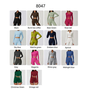 Vêtements de fitness pour femmes, hauts de yoga sans couture, couleurs unies, manches longues, crop tops de sport, ensembles de yoga respirants et à séchage rapide - Product Image 6