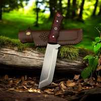 Couteau de chasse à lame droite de qualité industrielle OEM/ODM, manche en bois, étui en cuir, personnalisable OEM