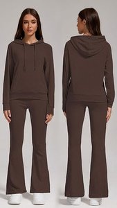 Conjunto de Sudadera con Capucha y Pantalones de Felpa para Mujer, 2 Piezas, Color Sólido, Corte Holgado, Casual, Manga Larga, 100% Algodón, Transpirable, 400g - Product Image 2