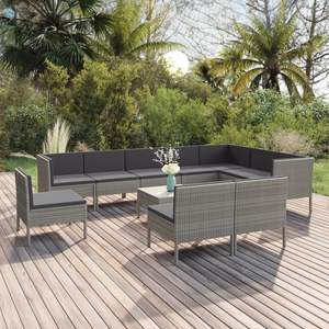 Ensemble de salon de jardin en rotin PE gris avec structure en acier thermolaqué et polyester – Collection de mobilier d'extérieur durable - Product Image 1