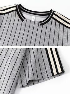 Men's Gray Striped O-Neck Short Sleeve Knitted T-Shirt With Contrast Trim Casual Regular Fit - Product Image 5