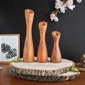 Ensemble de porte-bougies coniques en bois faits à la main, style rustique, pour mariage, table à manger, décoration intérieure - Product Image 3