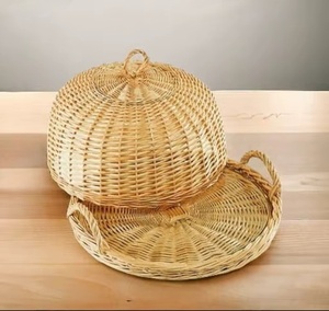 Eco-Friendly Ecowoodies Round Rattan <b>Cake</b> Stand Tray with Dome Cover 1-Piece Set and Creative Dome Lid for Wedding and Birthday - Product Image 5