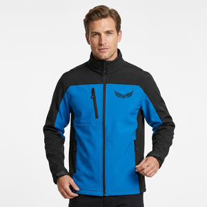 Veste polaire homme bleu et noir à blocs de couleur, col montant, fermeture éclair intégrale, coupe-vent, style sportif, pour l'automne - Product Image 6