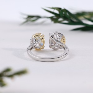 Luxury Toi Et Moi Oval Cut Canary Yellow White Diamond White Gold <b>Open</b> <b>Ring</b> Two Stone Engagement Bridal Fine Jewelry for Women - Product Image 2