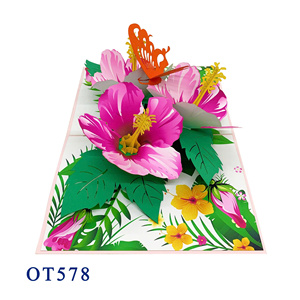 Best Price Top Trending Hibiscus Bloom 3D Pop Card Custom Design <b>Handmade</b> <b>Paper</b> Crafts Hanoi Offset Printing Mother's Day - Product Image 1