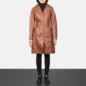 Chaqueta de Cuero Genuino de Alta Calidad para Mujer, Venta al Por Mayor, Abrigo de Cuero Marrón de Un Solo Pecho, Colores y Logotipo Personalizables, Transpirable 2026 - Product Image 5
