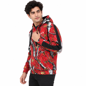 Sudadera con Capucha Estampada Camuflaje Rojo de Moda, Estilo Urbano Gráfico, Manga en Contraste, Top Casual con Capucha, Venta al por Mayor OEM Personalizado EE. UU. - Product Image 3
