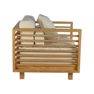 Chaise longue contemporaine en teck avec coussin épais pour l'assise et le dossier, élégante et minimaliste, idéale pour les hôtels, les complexes hôteliers et les projets d'ameublement. - Product Image 3