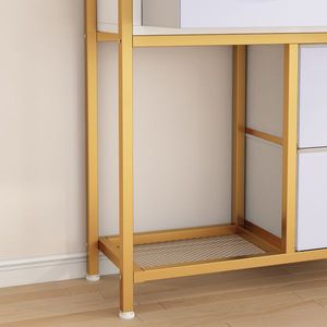 Libreria in Legno a 6 Ripiani con 4 Cassetti 90*30*174cm, Struttura Dorata e Pannelli Bianchi in Tessuto Non Tessuto e Materiale Truciolare - Product Image 6