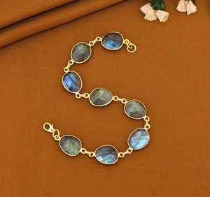 925 Silver 14K Gold Plated Chain Natural Labradorite <b>Gemstone</b> 10x11mm Uneven Bezel Setting Handmade <b>Bracelet</b> For Women's Jewelry - Product Image 4