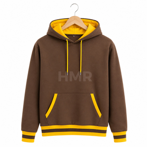 Sweat-shirt à capuche marron HMR Sorority Sisterhood avec bordure jaune, manches longues, poches, style décontracté, pour l'automne - Product Image 5