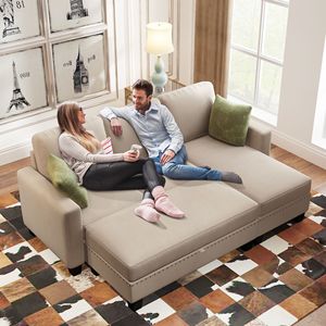 Divano Sezionale Reversibile da 81 Pollici con Contenitore, Divano a L a 3 Pezzi con Chaise Longue, Dettagli Chiodati, per Soggiorno - Product Image 2