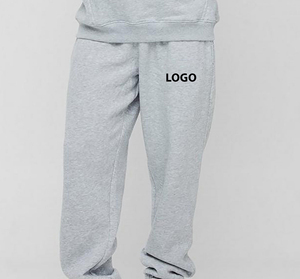 Pantalon de survêtement gris en coton pour homme, taille élastique, coupe décontractée, respirant, poids moyen, logo sur la jambe droite - Product Image 4
