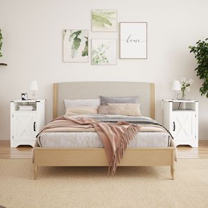 Farmhouse-Style <b>Rustic</b> Wooden Nightstand Tall <b>Bedside</b> <b>Table</b> with Electrical Outlets and Charging Station 2 Sets - Product Image 6